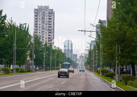 Straßenszene in Pyongyang, Nordkorea, Asien Stockfoto