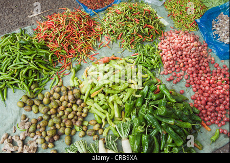 Chilis am Morgen zu vermarkten, Luang Prabang, Laos, Indochina, Asien Stockfoto