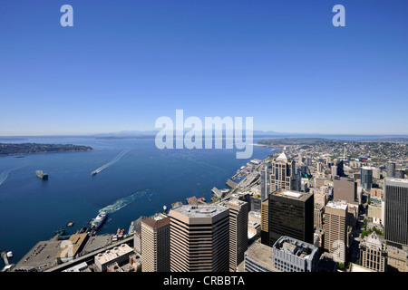 Blick nach Westen, Seattle Center, Space Needle, Seattle, Washington, Vereinigte Staaten von Amerika, USA, PublicGround Stockfoto