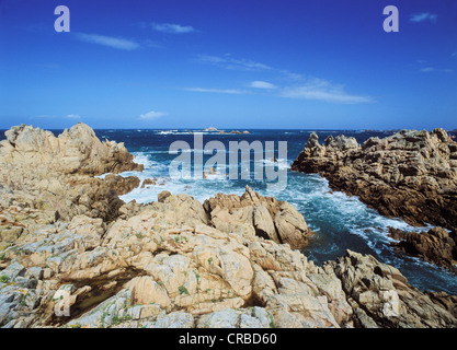 Cobo Bay, Felsenküste, Cobo, Guernsey, Channel Islands, England, Vereinigtes Königreich, Europa Stockfoto