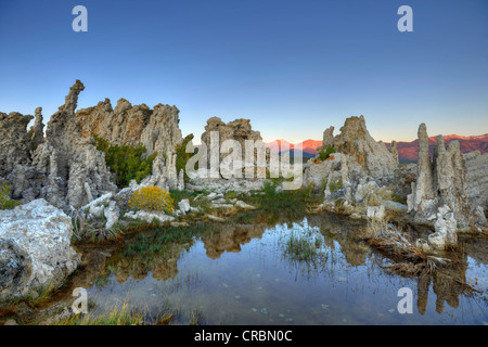 Dämmerung, Sonnenaufgang, Tuffstein Felsformationen, South Tufa Area, Mono Lake, ein Salzsee, Mono Basin und Range Region, Sierra Nevada Stockfoto