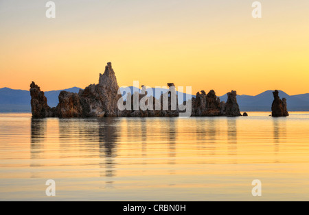 Mit dem Fallschirm Tuffstein, Morgendämmerung, Sonnenaufgang, Tuffstein Felsformationen, South Tufa Area, Mono Lake, ein Salzsee, Mono Basin und Range region Stockfoto