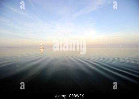 Segeln ohne Wind, Sonnenuntergang, IJsselmeer, Niederlande, Europa Stockfoto