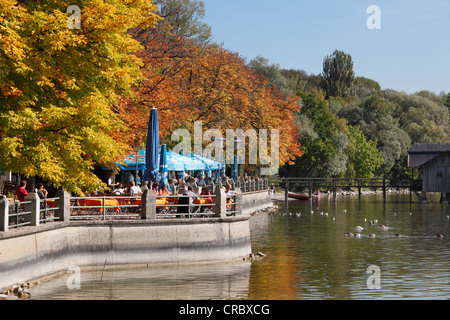 Biergarten Seehaus Schreyegg in Stegen am Ammersee See oder Ammersee, fünf-Seen-Region, Bayern, Oberbayern, PublicGround Stockfoto