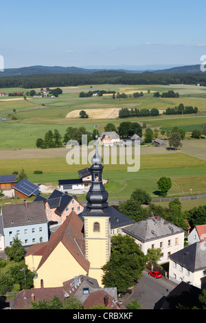 Blick von Thierstein Burg Ruine, Fichtelgebirge Bergkette, Oberfranken, Franken, Bayern, Deutschland, Europa Stockfoto