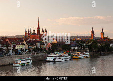 Blick über den Main in Richtung Altstadt mit Marienkapelle Kapelle, Neumünster Stiftskirche, Würzburg Stockfoto