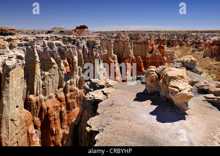 Erodierte Hoodoos und Felsformationen in der Coal Mine Canyon, gefärbt durch Mineralien, Coal Mine Mesa, Painted Desert Stockfoto