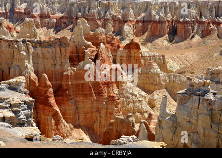 Erodierte Hoodoos und Felsformationen in der Coal Mine Canyon, gefärbt durch Mineralien, Coal Mine Mesa, Painted Desert Stockfoto