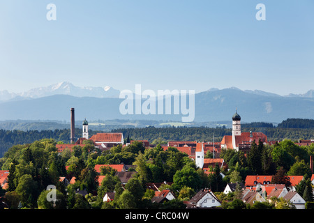 Blick von Norden in Richtung Alpen, Schongau, Pfaffenwinkel, Upper Bavaria, Bayern, Deutschland, Europa Stockfoto