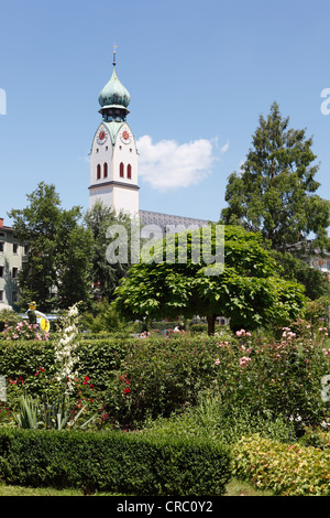 St. Nikolaus Kirche, Riedergarten Gärten, Rosenheim, Upper Bavaria, Bavaria, Germany, Europe, PublicGround Stockfoto