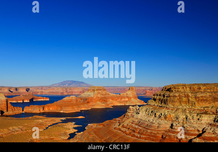 Blick von Alstom Punkt in Richtung Lake Powell, Padre Bucht mit Gunsight Butte und Navajo Mountain, Bigwater, Glen Canyon National Stockfoto