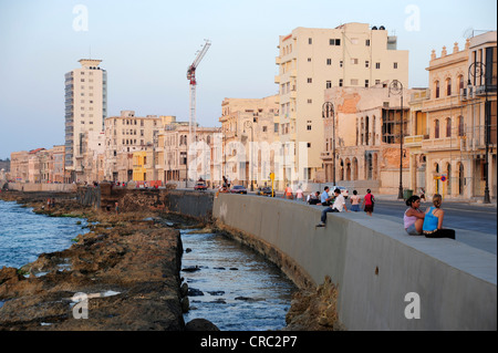 Malecon Esplanade im Abendlicht, Avenida de Antonio Maceo, einem Boulevard im Zentrum von Havanna, Centro Habana, Cuba Stockfoto