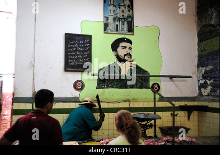 Malerei von Che Guevara in einer Metzgerei, historische Stadtzentrum von alten Havanna, Habana Vieja, Kuba, große Antillen, Karibik Stockfoto