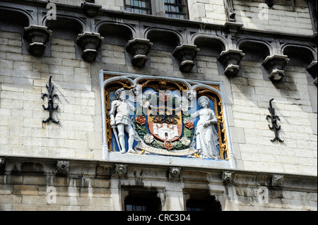 Mittelalterlichen Fassade mit Wappen, Museum und Burg Het Steen, Antwerpen, Flandern, Belgien, Benelux, Europa Stockfoto