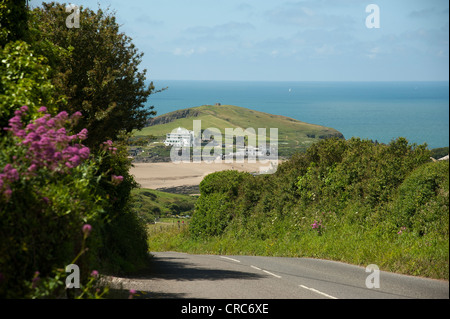 Burgh Island gesehen von einem Feldweg in Bigbury am Meer South Devon England UK Stockfoto