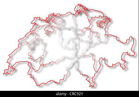 Politische Karte der Schweiz mit den mehreren Kantonen Appenzell Ausserrhoden wo markiert ist. Stockfoto