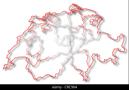 Politische Karte der Schweiz mit den mehreren Kantonen Nidwalden wo markiert ist. Stockfoto