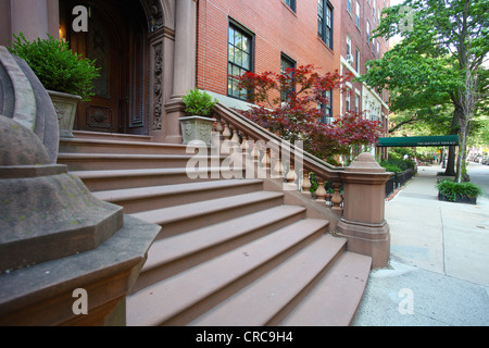 Elegante Schritte & Brüstung in Brooklyn Heights Stadthaus Stockfoto