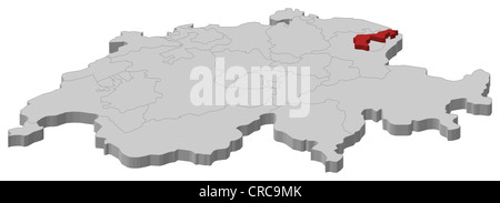 Politische Karte der Schweiz mit den mehreren Kantonen Appenzell Ausserrhoden wo markiert ist. Stockfoto