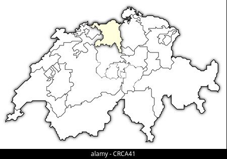 Politische Karte der Schweiz mit den verschiedenen Kantonen Aargau wo markiert ist. Stockfoto