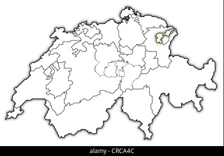 Politische Karte der Schweiz mit den mehreren Kantonen Appenzell Ausserrhoden wo markiert ist. Stockfoto