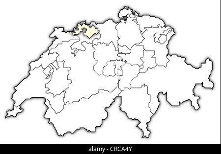 Politische Karte der Schweiz mit den mehreren Kantonen Basel-Landschaft wo markiert ist. Stockfoto