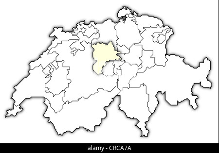 Politische Karte der Schweiz mit den verschiedenen Kantonen, wo Luzern markiert ist. Stockfoto