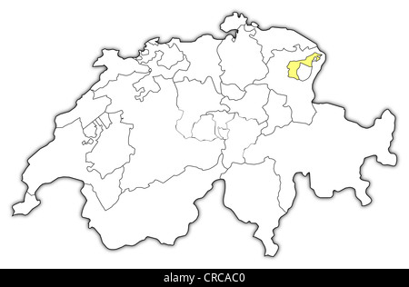 Politische Karte der Schweiz mit den mehreren Kantonen Appenzell Ausserrhoden wo markiert ist. Stockfoto