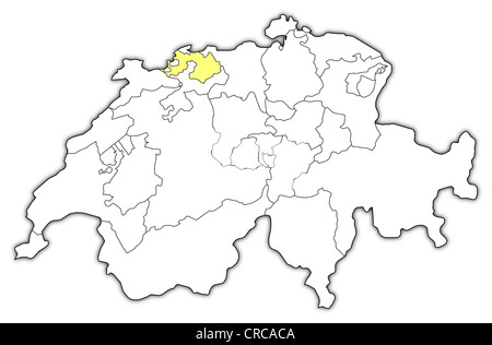 Politische Karte der Schweiz mit den mehreren Kantonen Basel-Landschaft wo markiert ist. Stockfoto