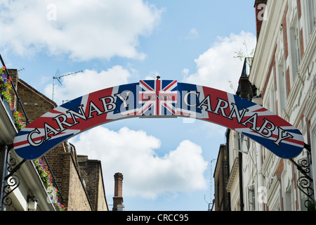 Carnaby Street, Union Jack Straßenschild. London, England Stockfoto