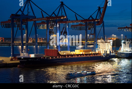 Frachter vor Anker OOCL St. Petersburg am Burchardkai-Terminal in der Freihafen Hamburg, Fluss Elbe, Hamburg, Deutschland, Europa Stockfoto