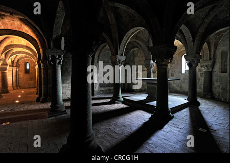 Altar in der unterirdischen Säulenhalle der heidnischen Krypta, 10. Jahrhundert, die Kathedrale des Heiligen Grabes, Basilica Cattedrale di San Stockfoto