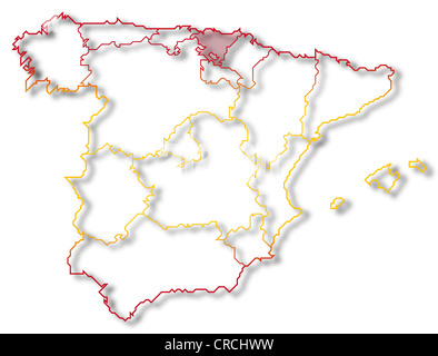 Politische Karte von Spanien mit mehreren Regionen wo Baskenland markiert ist. Stockfoto