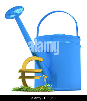 Gießkanne neben ein Euro-Symbol, symbolisches Bild von einem Euro Anlage, Illustration, 3D Visualisierung Stockfoto