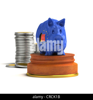 Sparschwein mit einer belgischen Flagge neben einem Stapel von Münzen, Abbildung Stockfoto