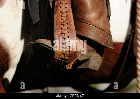 Cowboy-Stiefel in einem Steigbügel Stockfoto