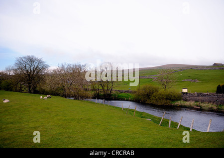 Fluss Ribble durchzogen Horton in Ribblesdale in den Yorkshire Dales National Park, England. Stockfoto