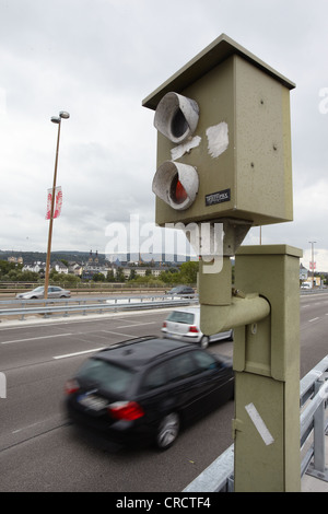 Blitzer auf Europabruecke Brücke, Koblenz, Rheinland-Pfalz, Deutschland, Europa Stockfoto