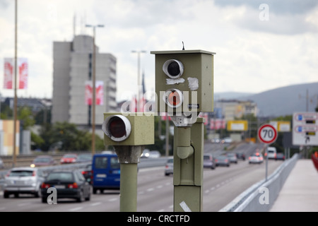 Blitzer auf Europabruecke Brücke, Koblenz, Rheinland-Pfalz, Deutschland, Europa Stockfoto