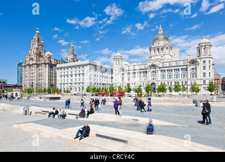 Pier Head drei Grazien Gebäude Waterfront von Liverpool Merseyside England uk Gb eu Europa Stockfoto