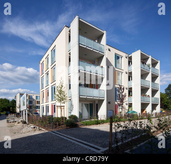 Klimaschutz Wohnsiedlung Gelsenkirchen, Mehrfamilienhäuser, Wohnhäuser, Gelsenkirchen, Ruhrgebiet Stockfoto