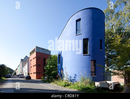 Rotes und blaues Haus, Tremonia Häuser des Architekten, Dortmund, Ruhrgebiet, Nordrhein-Westfalen, Deutschland, Europa, PublicGround Stockfoto