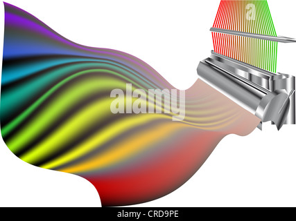 Abstrakte Webstuhl mit bunten Gewebe. Hersteller von Stoff Stockfoto