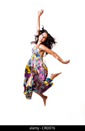 Jumping, happy, young woman, freedom Stockfoto