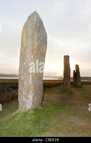 Der Ring of Brodgar auf den Orkney-Inseln bei Sonnenuntergang Stockfoto