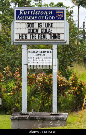 Kirche, Gott ist wie Coca Cola, er ist das einzig wahre, Banana, Hawaii, USA Stockfoto