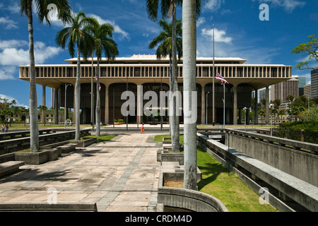 Hawaii State Capitol, beherbergt das Gebäude der Hawaii State Legislature, Senat und Repräsentantenhaus und die Büros der Stockfoto