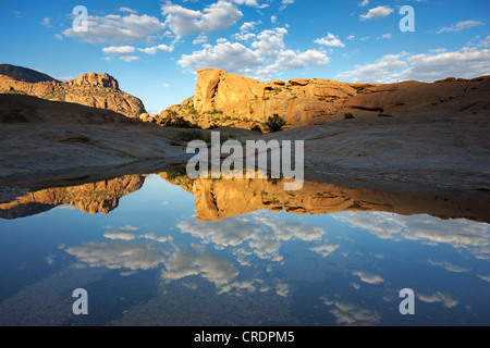 Granitfelsen Elefantenkopf mit Spiegelung im Wasser, Ameib Ranch, Namibia, Afrika Stockfoto