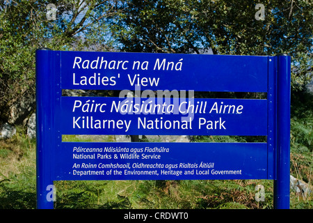 Ladies View, Killarney National Park; Hinweisschild, Irland, Kerrysdale, Killarney Nationalpark Stockfoto