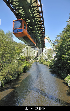 Wuppertal schweben Straßenbahn angehalten Monorail, Wuppertal, Bergisches Land Region, North Rhine-Westphalia, Deutschland, Europa Stockfoto